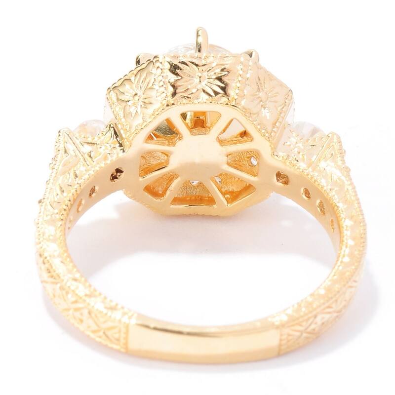18k Yellow Gold Silver 2.77ctw White Natural Zircon Cocktail Ring