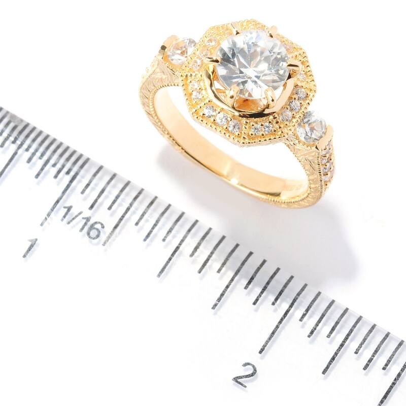 18k Yellow Gold Silver 2.77ctw White Natural Zircon Cocktail Ring