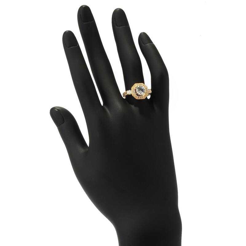 18k Yellow Gold Silver 2.77ctw White Natural Zircon Cocktail Ring