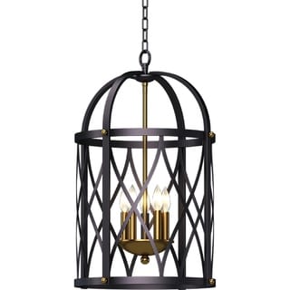 5-Light Indoor Brushed Black Caged Hanging Chandelier