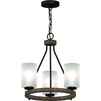 Emery 3-Light Indoor Walnut & Black Mini Chandelier