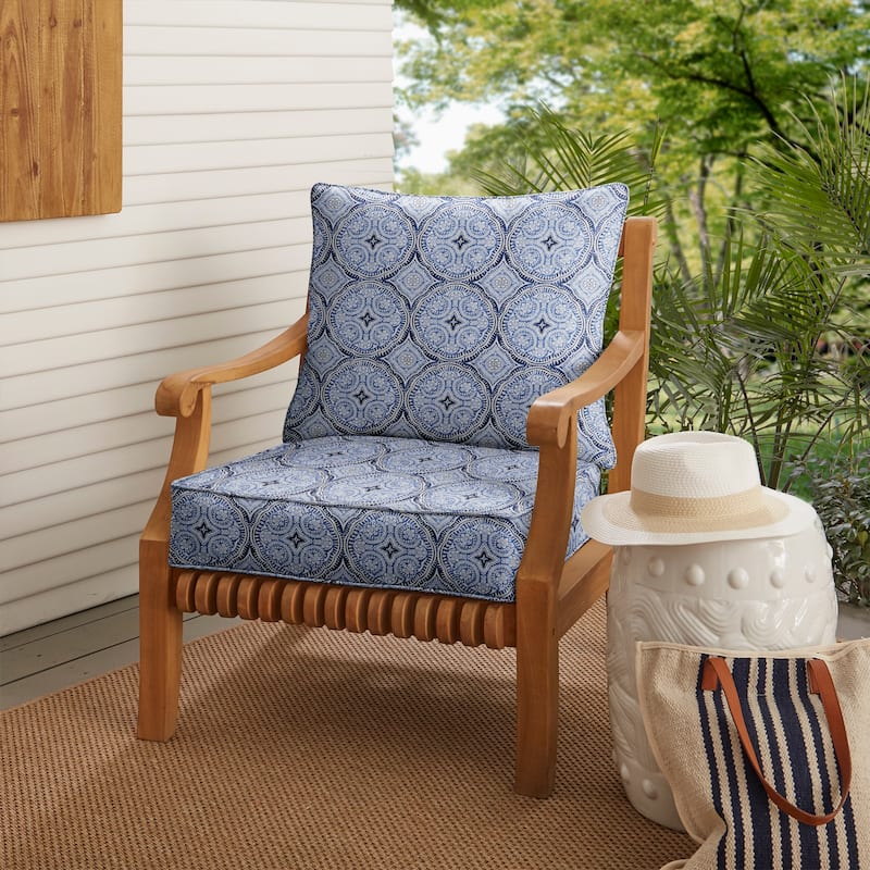 Blue Medallion Deep Corded Chair Pillow and Cushion Set by Havenside Home