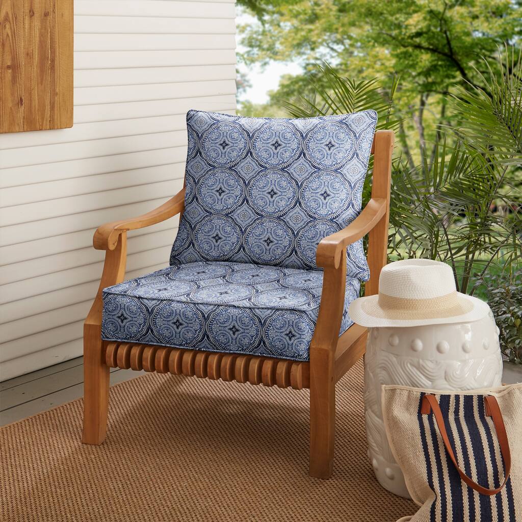Blue Medallion Deep Corded Chair Pillow and Cushion Set by Havenside Home