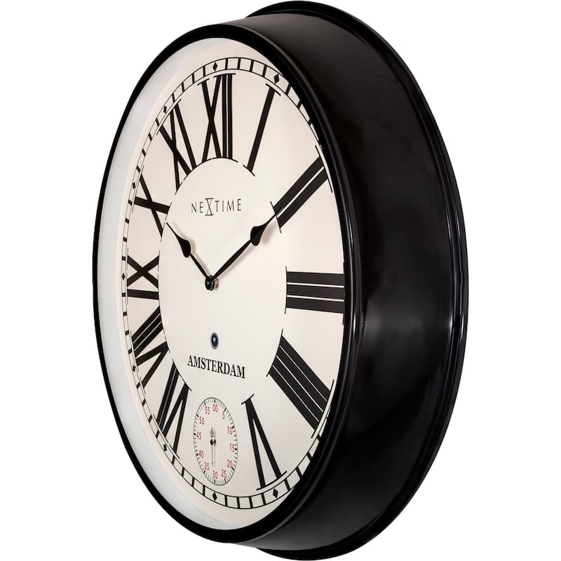 Unek Goods NeXtime Large Round Amsterdam Clock, Black Frame, Ivory Face ...