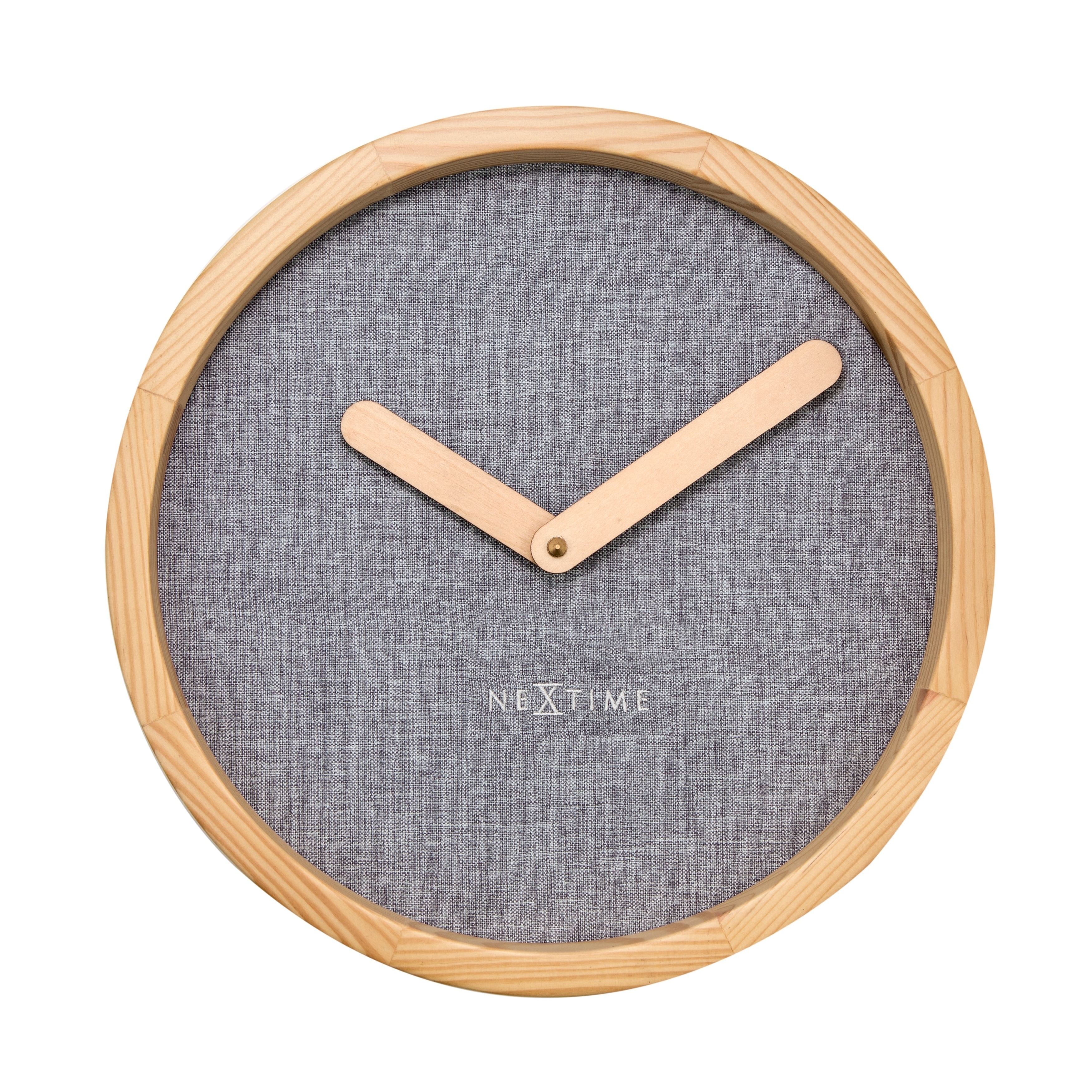 Unek Goods NeXtime Calm Wall Clock, Round, Natural Wood Frame and Hands, Soft Grey Fabric Face, Battery - Overstock - 30766811