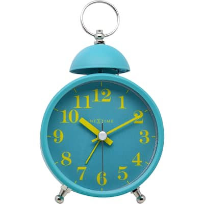 NeXtime Single Bell 6.5" x 3.75" Loud Alarm Clock, Retro Modern Design, Cute Bell, Silent Movement, Turquoise or White