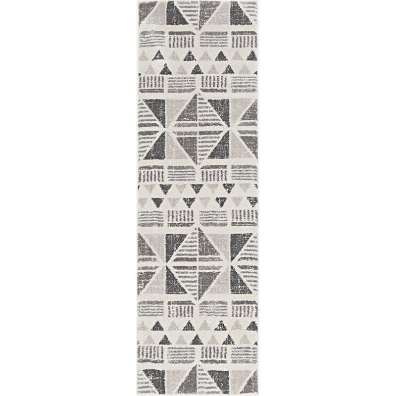Carson Carrington Mid-Century Modern Geometric Rug - 2'3" x 7'6" Runner - Ivory/Mocha