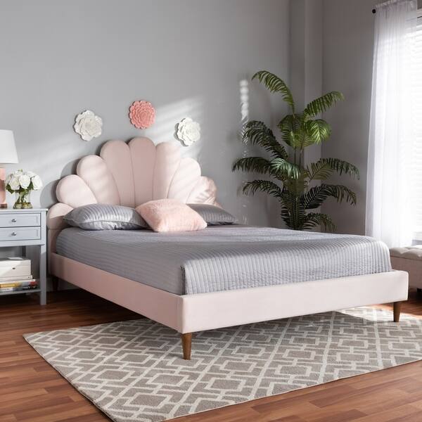 Odille Modern Glam Upholstered Seashell Shaped Platform Bed - Bed Bath ...