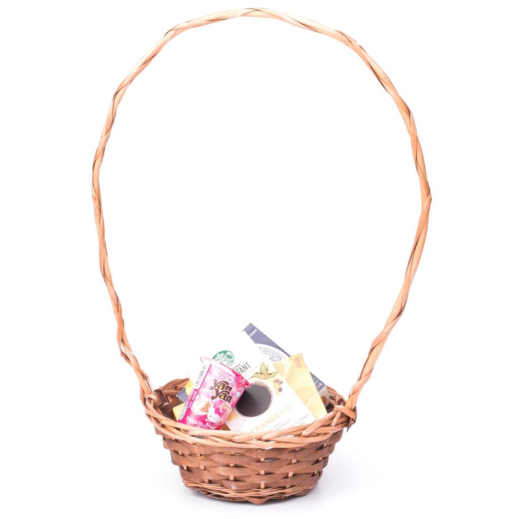 Willow Brown Round Shaped Basket with High Handle
