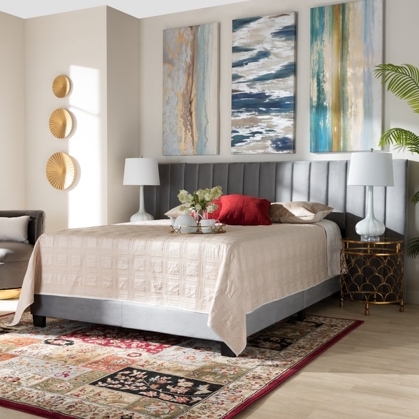Silver Orchid Trouhanowa Glam and Luxe Upholstered Panel Bed with Extra Wide Headboard. Opens flyout.