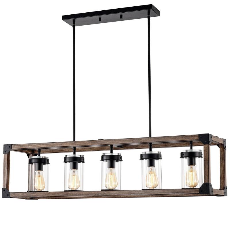 The Gray Barn Greta Grange 44-inch Forged Black and Wood Grain Pendant Lamp