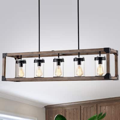 The Gray Barn Greta Grange 44-inch Forged Black and Wood Grain Pendant Lamp