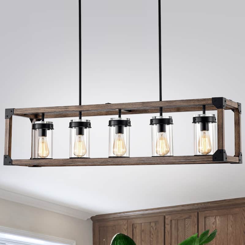 The Gray Barn Greta Grange 44-inch Forged Black and Wood Grain Pendant Lamp