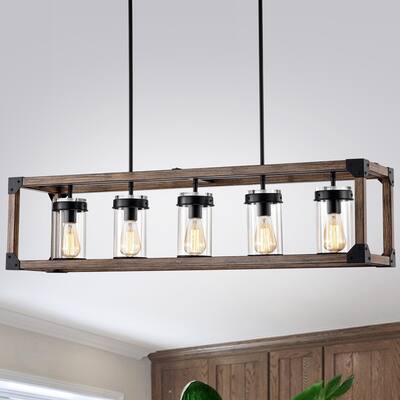 The Gray Barn Greta Grange 44-inch Forged Black and Wood Grain Pendant Lamp