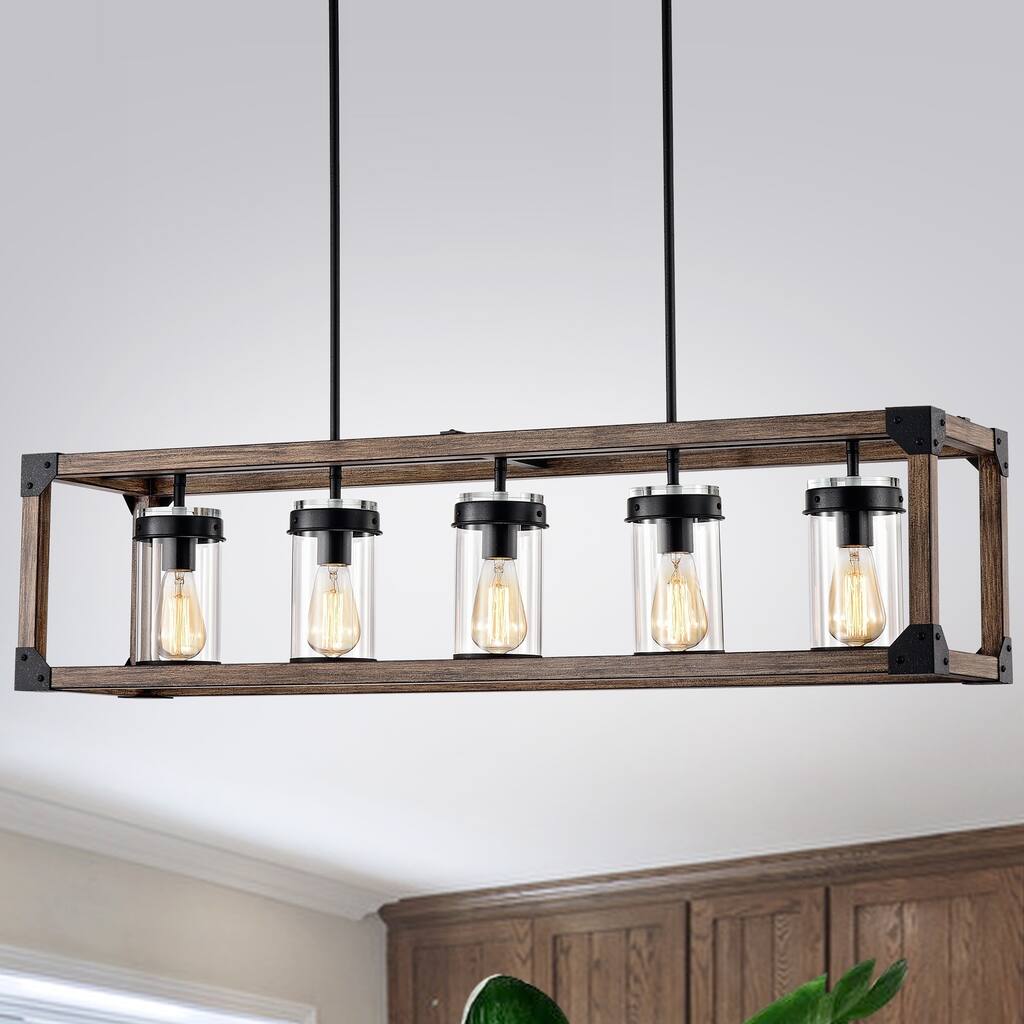 The Gray Barn Greta Grange 44-inch Forged Black and Wood Grain Pendant Lamp