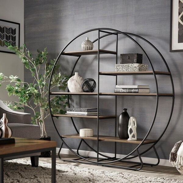 modern black book shelf small round