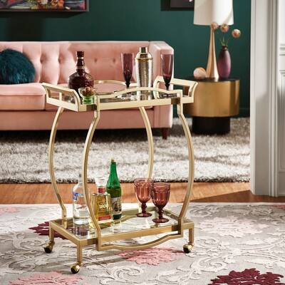 Chesley Gold Finish Clear Tempered Glass Metal Bar Cart by iNSPIRE Q Bold