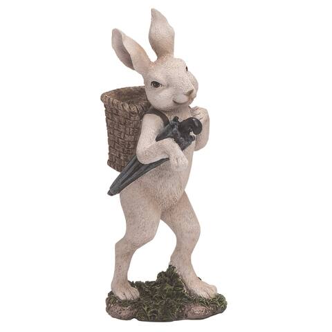 Transpac Resin 9 in. White Easter Bunny with Basket and Umbrella Figurine