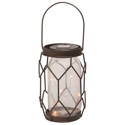 Transpac Metal 7 in. Bronze Spring Solar Mason Jar Solar Lantern