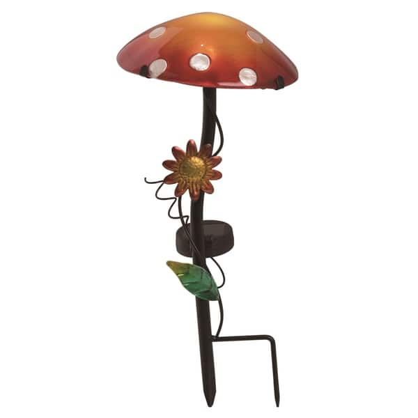 Transpac Metal 16 In Green Spring Solar Mushroom Yard Stake With Flowers On Sale Overstock 30767618