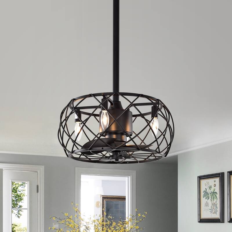Carbon Loft Abrar Matte Black 3-blade Ceiling Fan with Open Metal Frame (Includes Remote)
