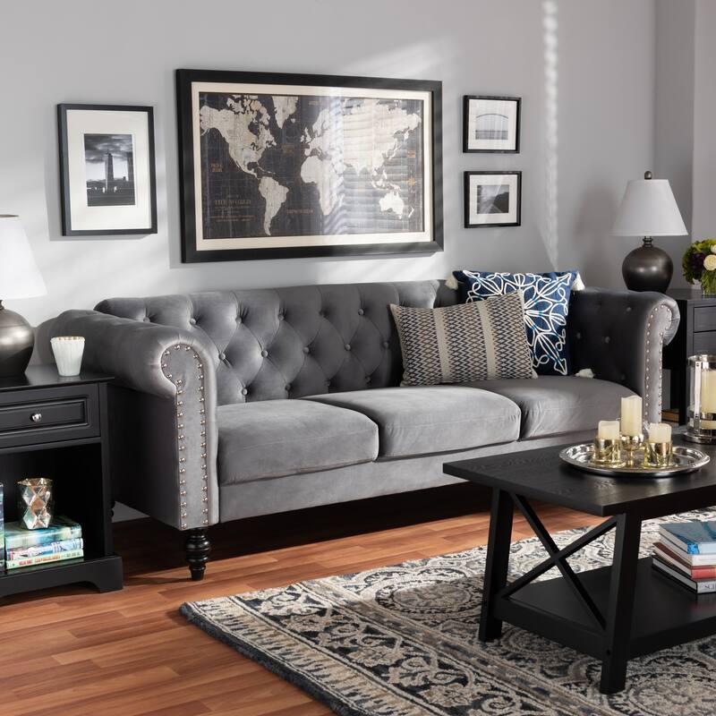 Emma Traditional and Transitional Upholstered Chesterfield Sofa