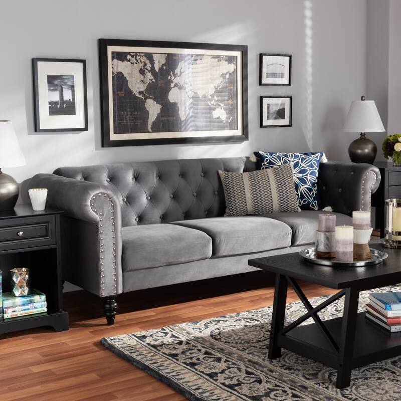 Emma Traditional and Transitional Upholstered Chesterfield Sofa