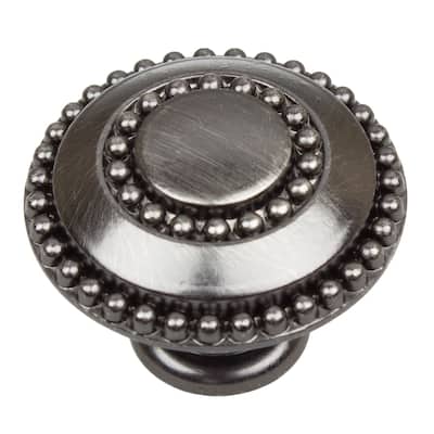 GlideRite 5-Pack 1-3/8" Brushed Pewter Round Beaded Ring Cabinet Knobs - Brushed Pewter