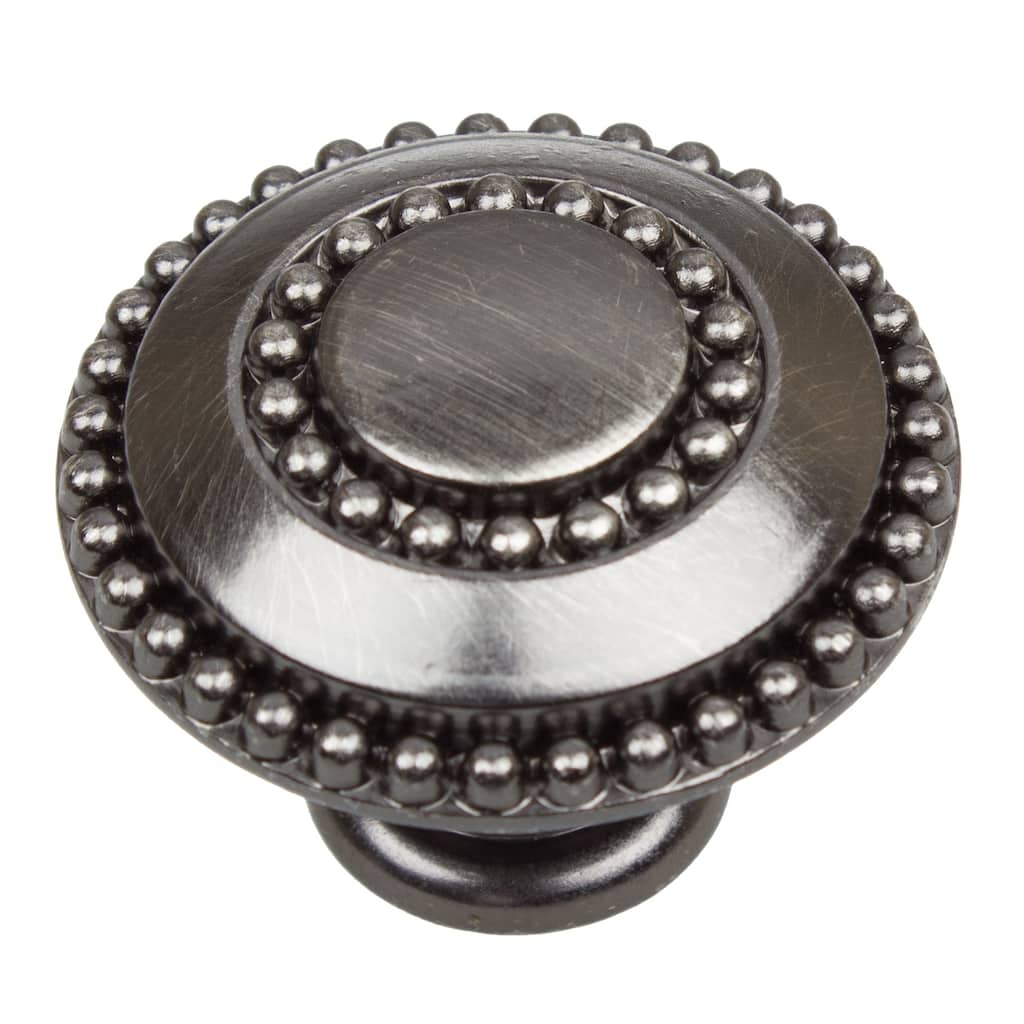 GlideRite 5-Pack 1-3/8" Brushed Pewter Round Beaded Ring Cabinet Knobs - Brushed Pewter