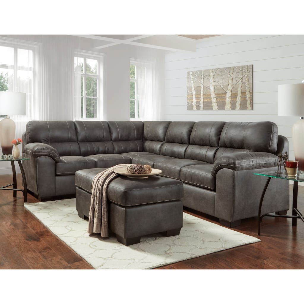 Roundhill Furniture Tirana Sequoia Ash Contemporary Pillow-top Sectional with Ottoman