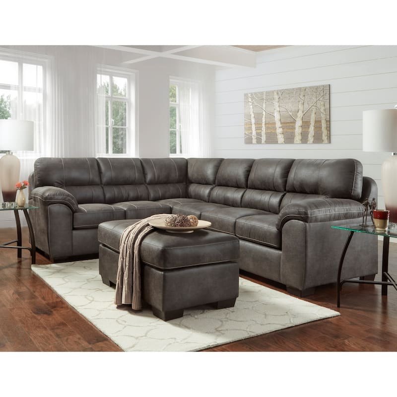 Roundhill Furniture Tirana Sequoia Ash Contemporary Pillow-top Sectional with Ottoman