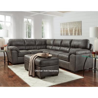 Roundhill Furniture Tirana Contemporary Fabric Pillow-top Arm Sectional Sofa in Sequoia Ash