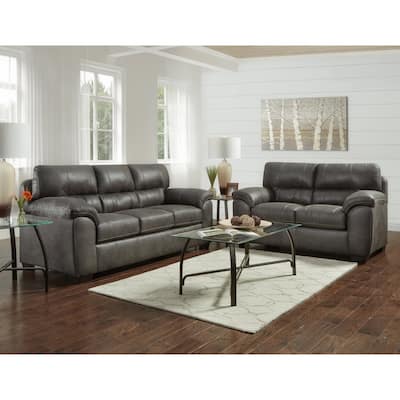 Roundhill Furniture Tirana Contemporary Fabric Pillow-top Arm Sofa and Loveseat Set in Sequoia Ash