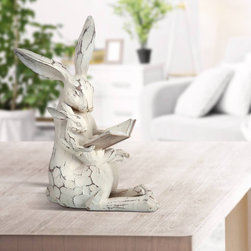 Resin Carved Bunny & Baby W Book 11"
