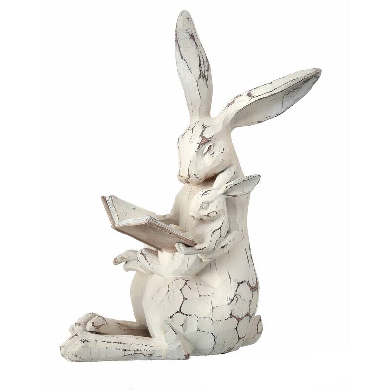 Resin Carved Bunny & Baby W Book 11"