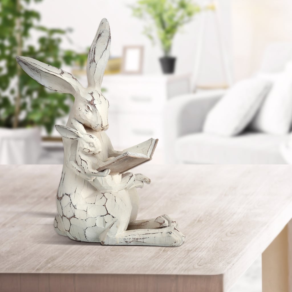 Resin Carved Bunny & Baby W Book 11"