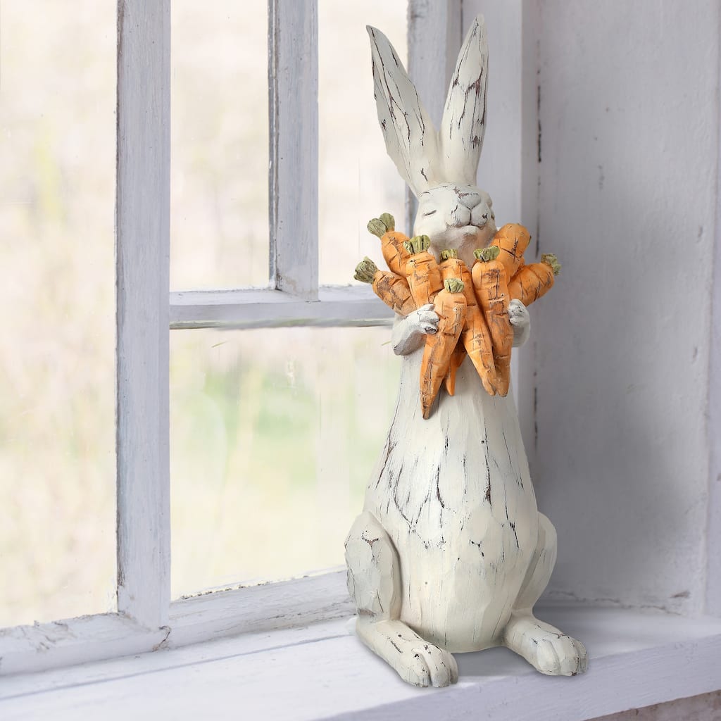 Resin Carved Bunny W Carrots 17.5"