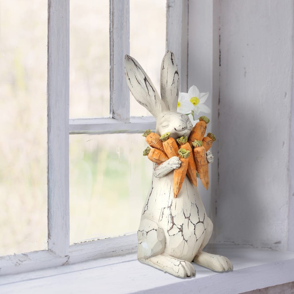 Resin Carved Bunny W Carrots 11"