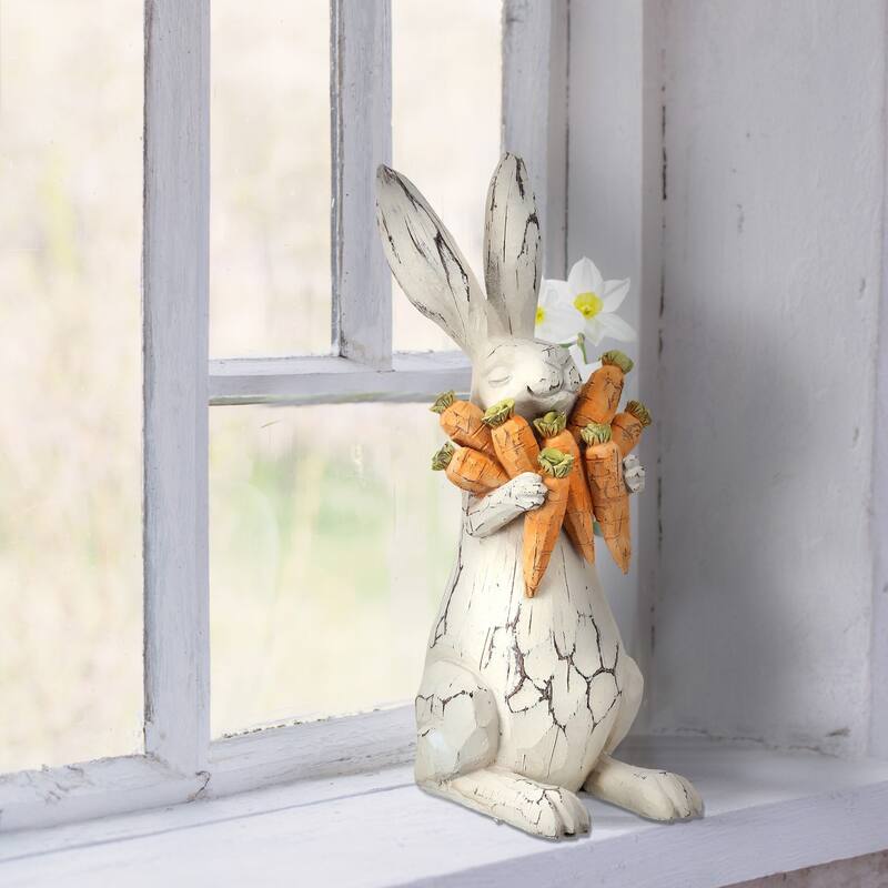 Resin Carved Bunny W Carrots 11"