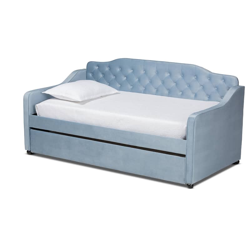 Freda Traditional and Transitional Upholstered Daybed with Trundle - Blue