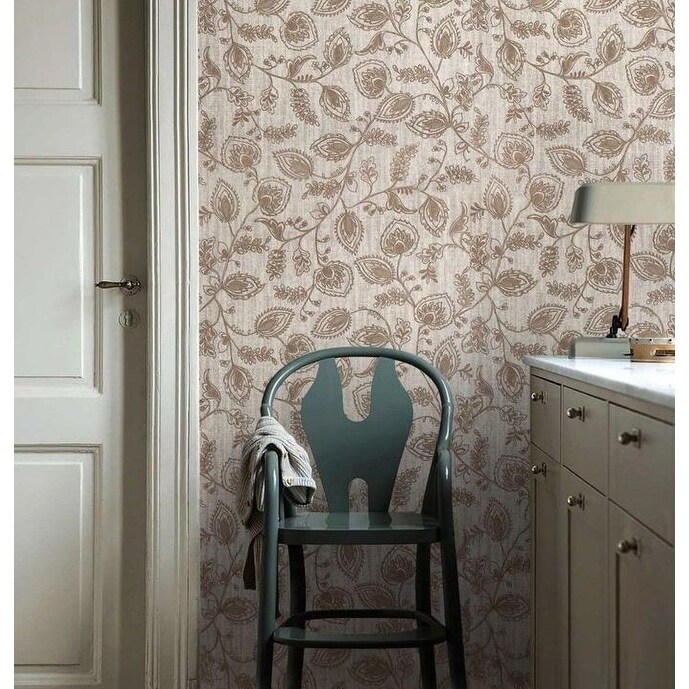 Overstock Wallpaper textured beige Scandinavian modern floral leaf