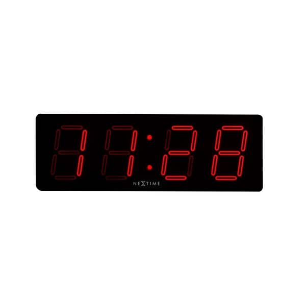 Unek Goods NeXtime Digital Wall Clock, Shiny Black Plasti, Bright Red LED Numbers, Rect., AC Powered - - 30773816