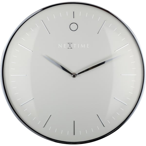 Unek Goods NeXtime Glamour Metal Dome Wall Clock, Round, Aluminum and Glass, Grey and Silver, Battery Operated