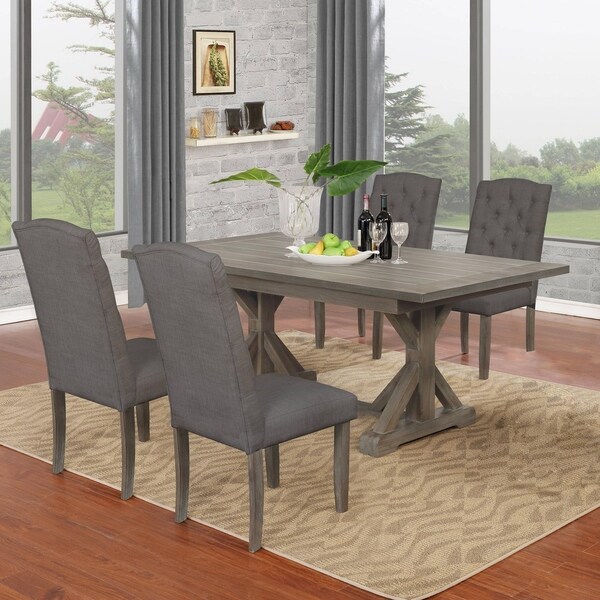 Best Quality Furniture 5-Piece Trestle Based Dining Set with 4