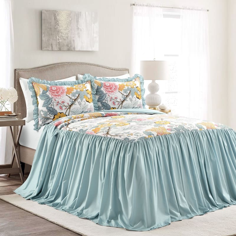 Lush Decor Sydney 3 Piece Bedspread Set - Blue & Yellow - Queen