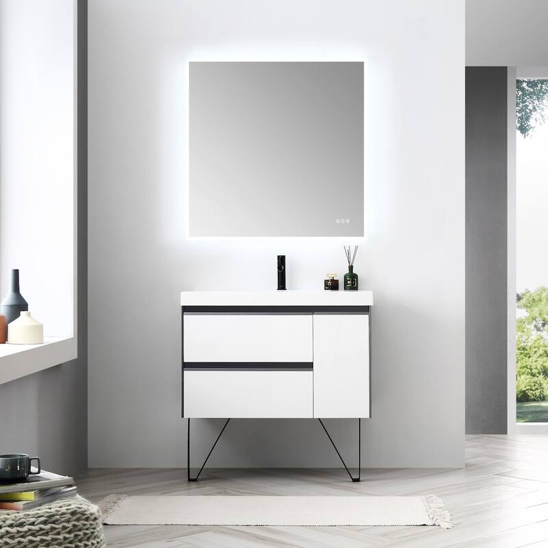 24" / 30" / 36" Floating / Wall Hung Vanity Set With LED Mirror - Mirror - 36 in