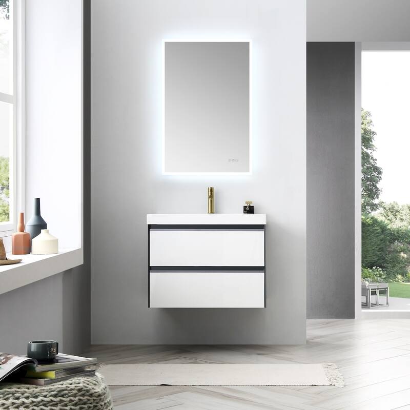 24" / 30" / 36" Floating / Wall Hung Vanity Set With LED Mirror - Mirror - 30 in