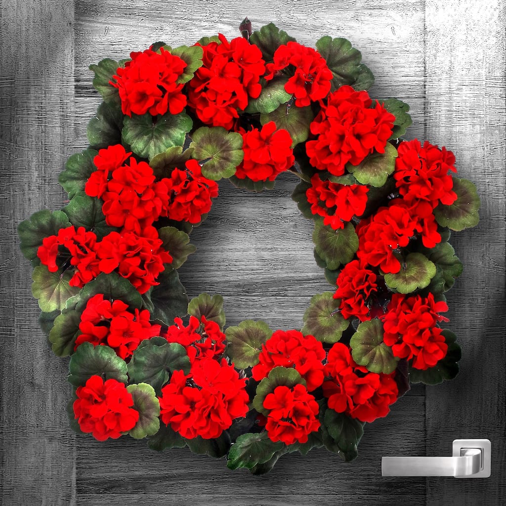 Velvet Mature Geranium Wreath 24" Indoor/Outdoor