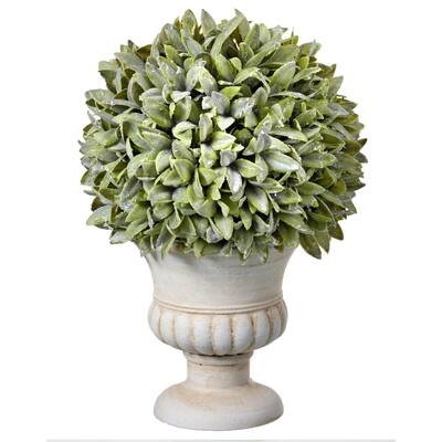 Potted . Pl. Flocked Sage Ball In Urn 11"