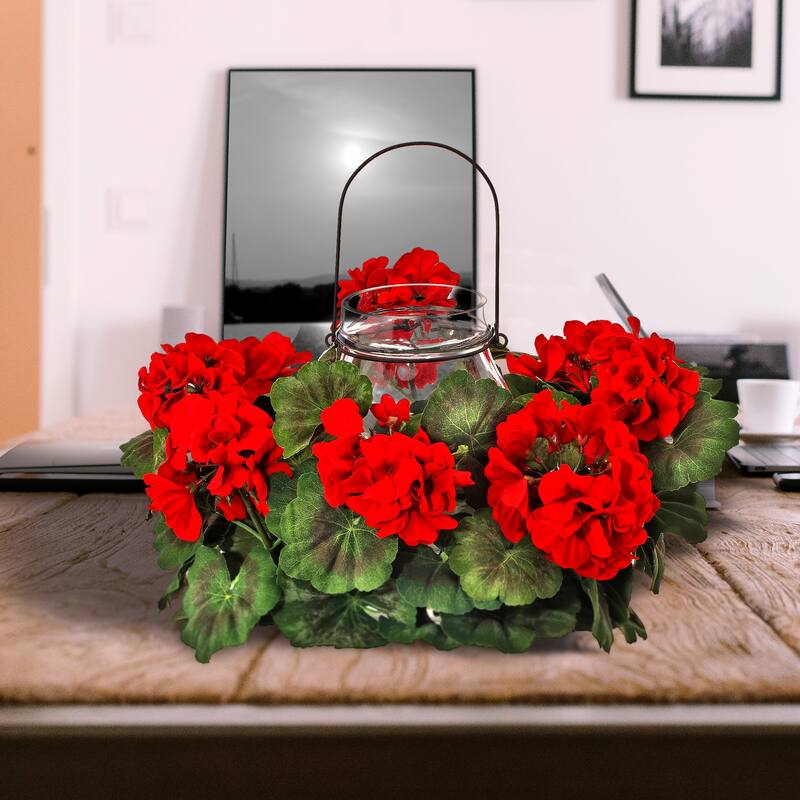 Velvet Mature Geranium Glass Candleholder 16"D